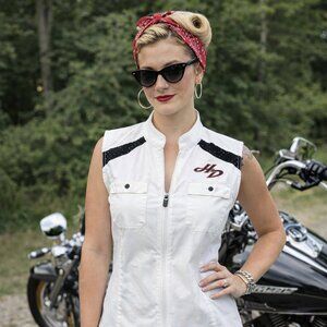 New Harley-Davidson White Sleeveless Zip Embroidered HD Shirt Womens Medium